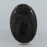 Fossil Black Coral Silver Ring