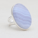 Blue Lace Agate Gemstone Silver Rings