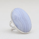 Blue Lace Agate Gemstone Silver Rings