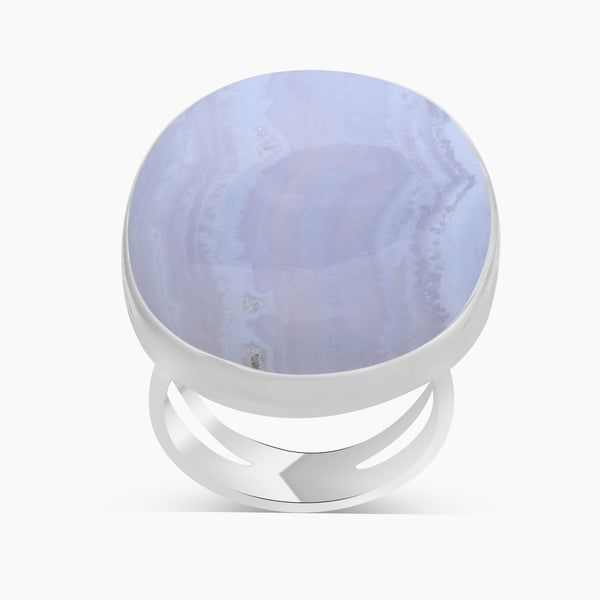Blue Lace Agate Gemstone Silver Rings