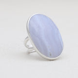 Blue Lace Agate Gemstone Silver Rings
