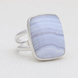 Blue Lace Agate Gemstone Silver Rings