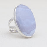 Blue Lace Agate Gemstone Silver Rings