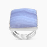 Blue Lace Agate Gemstone Silver Rings