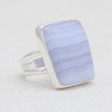 Blue Lace Agate Gemstone Silver Rings