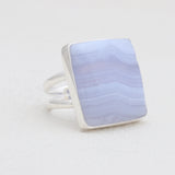 Blue Lace Agate Gemstone Silver Rings