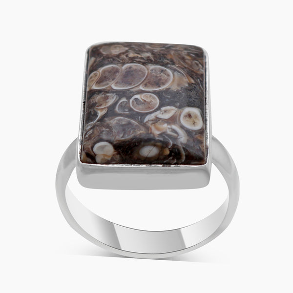Turritella Agate Silver Plain Rings