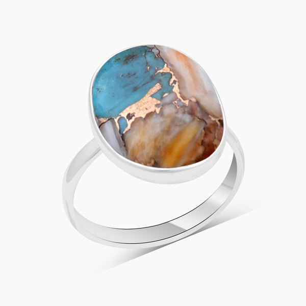 Turquoise Spiny Oyster Silver Rings