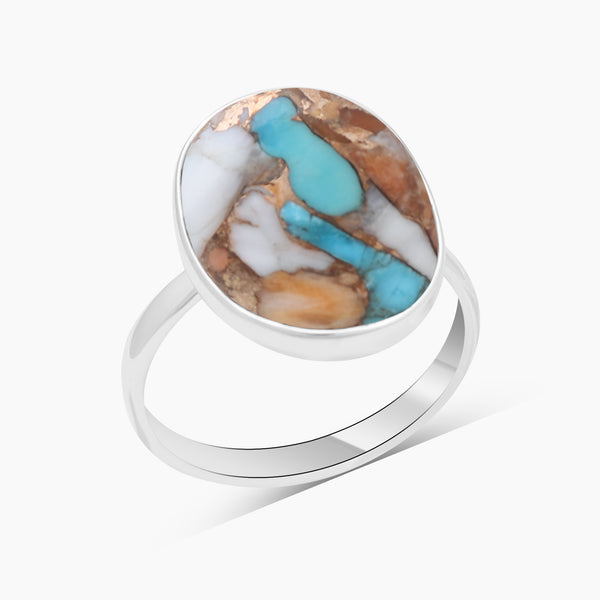 Turquoise Spiny Oyster Silver Rings