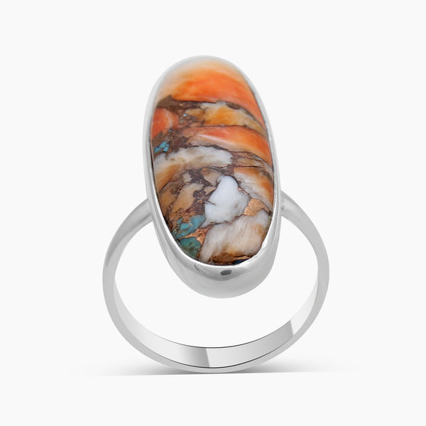 Spiny Oyster Turquoise Silver Rings