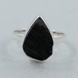 Raw Black Tourmaline Silver Rings