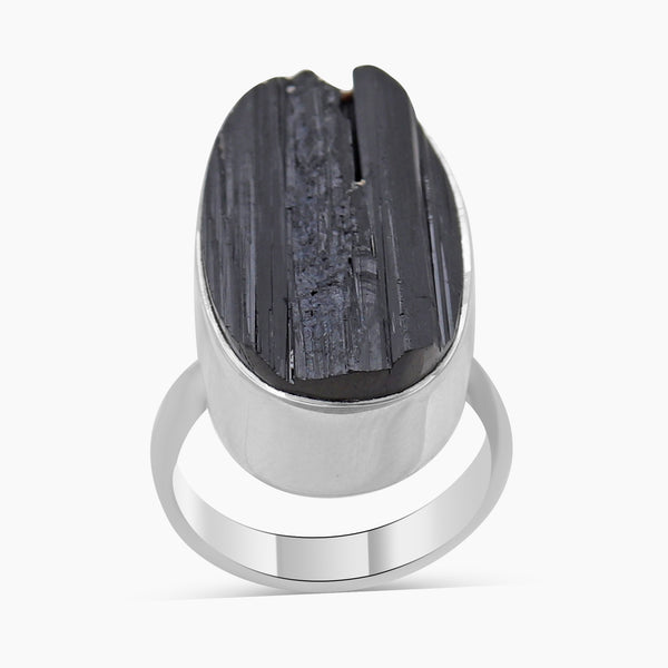Raw Uncut Black Tourmaline Silver Rings