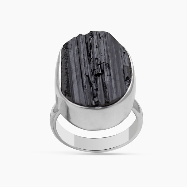Raw Black Tourmaline Silver Rings