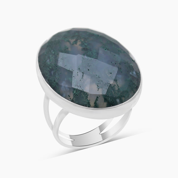 Moss Agate Silver Rings