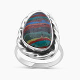 Rainbow Calsilica Silver Rings