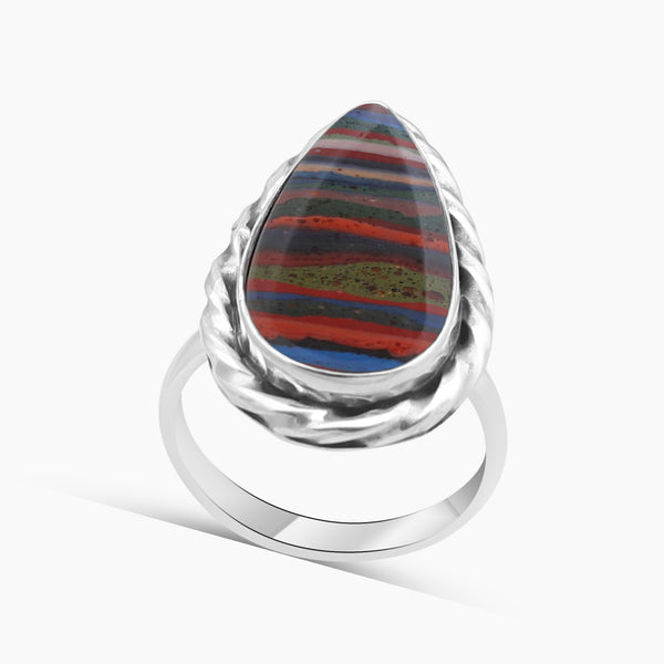 Rainbow Calsilica Silver Rings