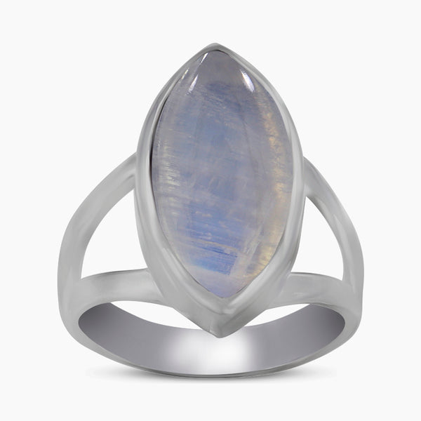 Natural Rainbow Moonstone Silver Rings
