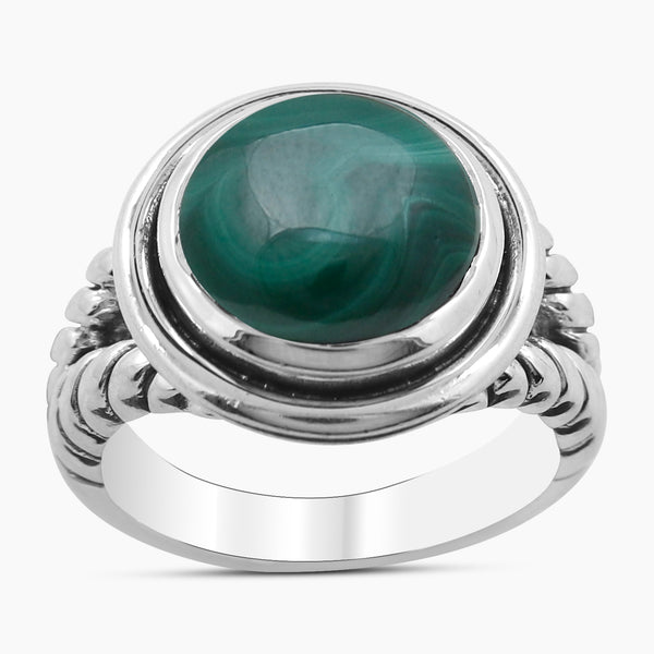Natural Green Malachite Silver Rings