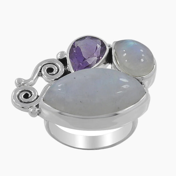 Rainbow Moonstone Silver Rings
