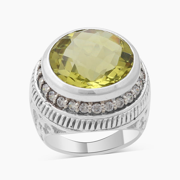 Green Gold With White Topaz Silver Rings