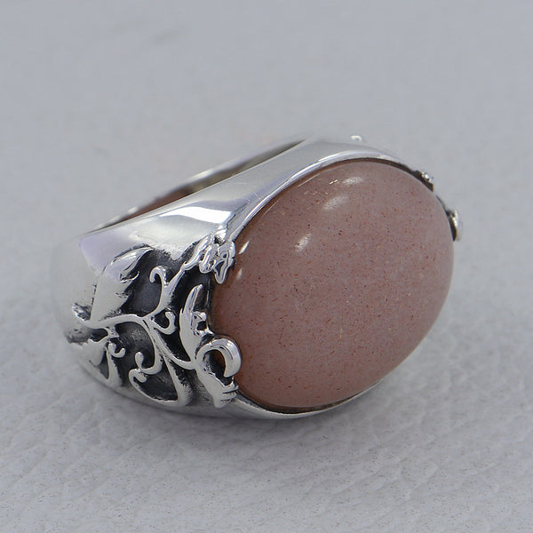 Peach Moonstone Men's Silver Rings