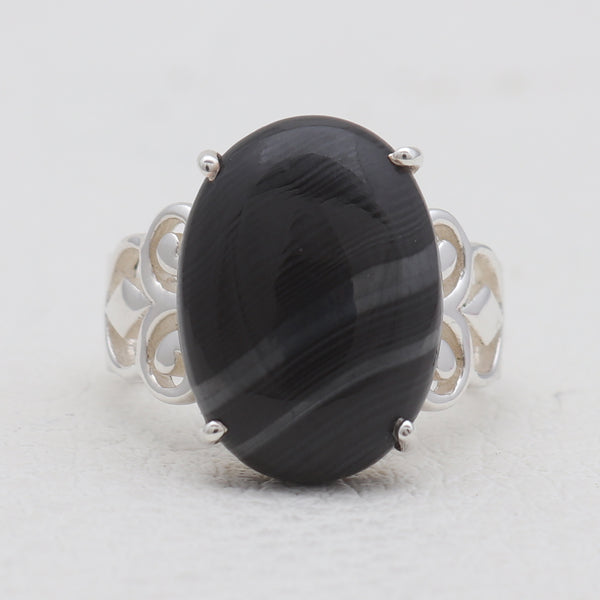 Psilomelane Silver Designer Rings