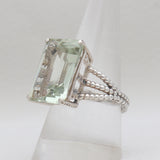 Octagon Cut Green Amethyst Silver Rings
