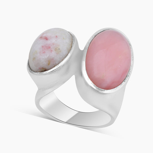Natural Pink Opal & Thulite Silver Rings