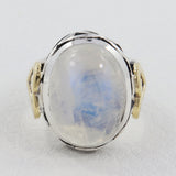 Large Rainbow Moonstone Sterling Silver Ring