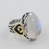Large Rainbow Moonstone Sterling Silver Ring
