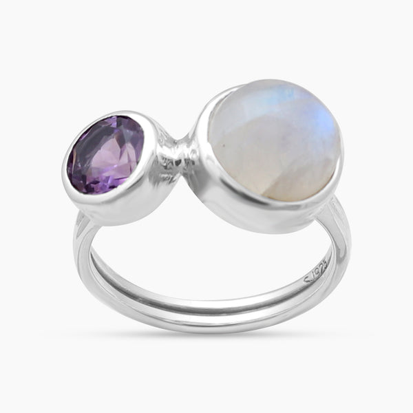 Rainbow Moonstone Silver Rings