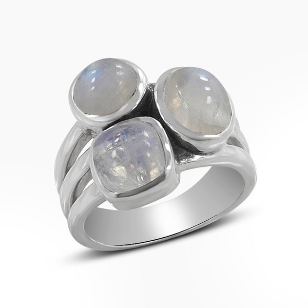 Rainbow Moonstone Silver Rings