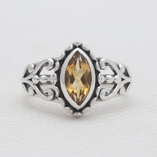 Yellow Citrine Silver Women Rings