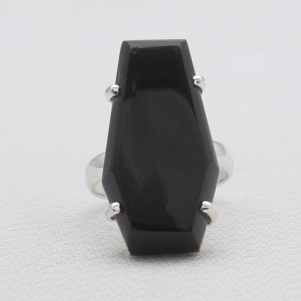 Black Onyx Coffin Silver Rings