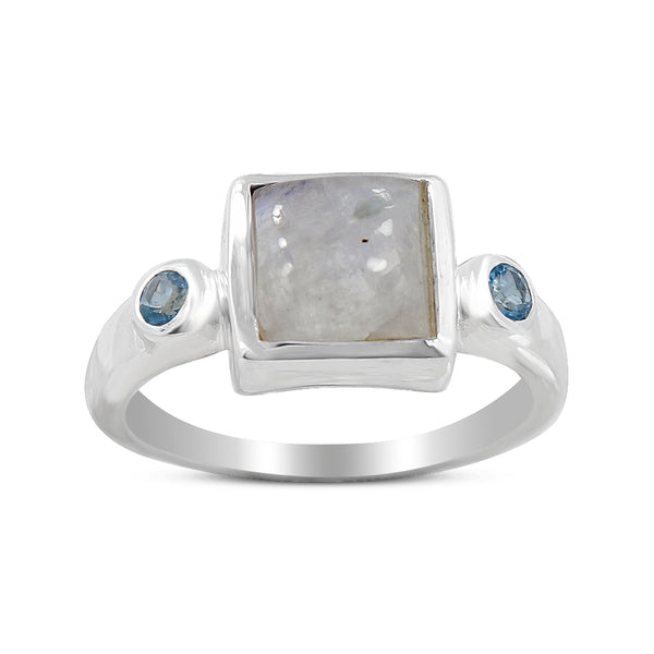 Rainbow Moonstone Silver Rings