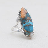 Spiny Oyster Turquoise Silver Rings