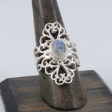 Natural Rainbow Moonstone Silver Rings