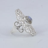 Natural Rainbow Moonstone Silver Rings