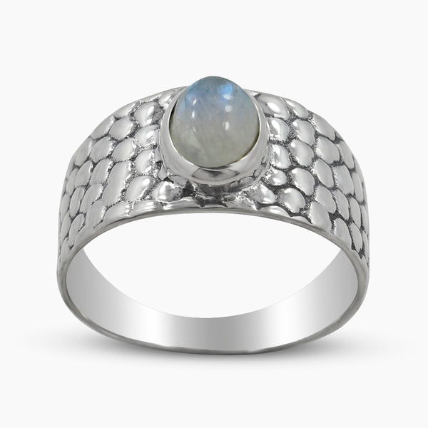 Blue Rainbow Moonstone Silver Rings