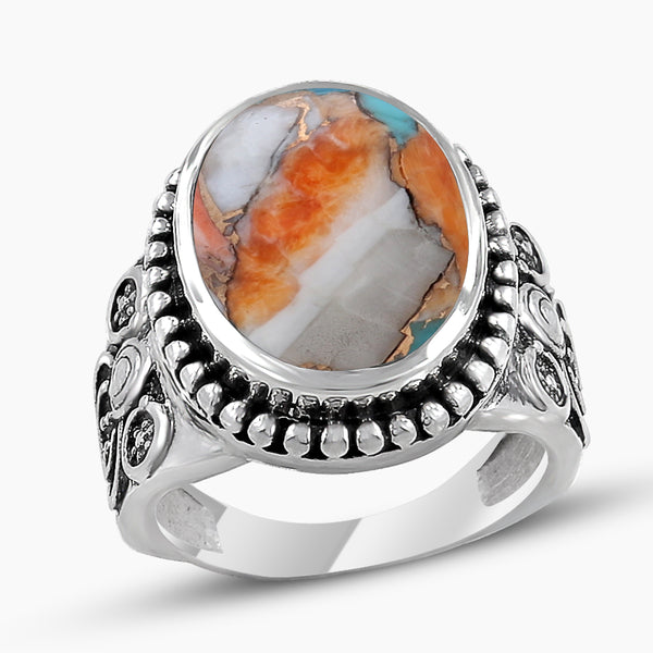 Turquoise Spiny Oyster Silver Rings