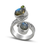 Rainbow Moonstone & Larimar Silver Ring