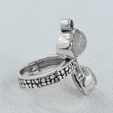 Rainbow Moonstone & Larimar Silver Ring