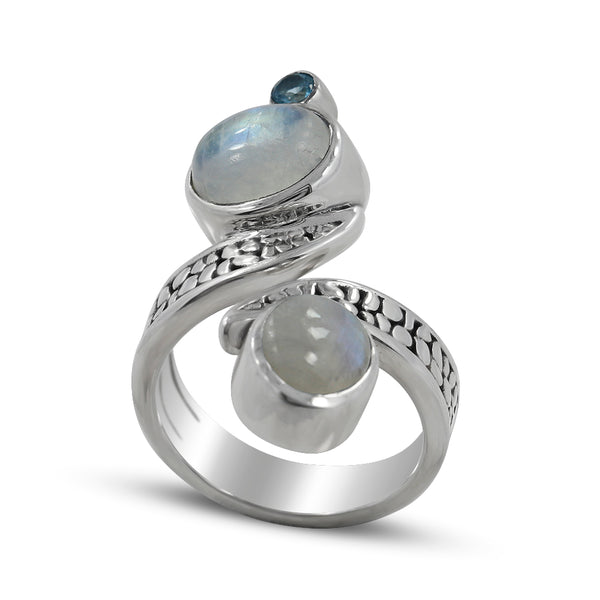 Rainbow Moonstone & Larimar Silver Ring