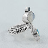 Rainbow Moonstone & Larimar Silver Ring