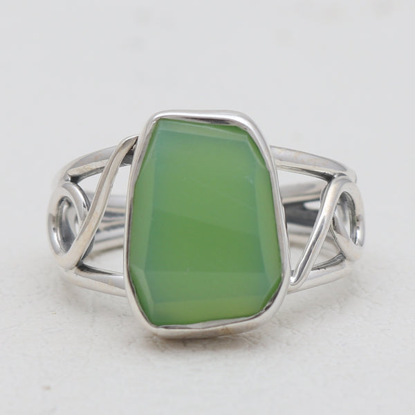 Natural Green Chrysoprase Silver Rings