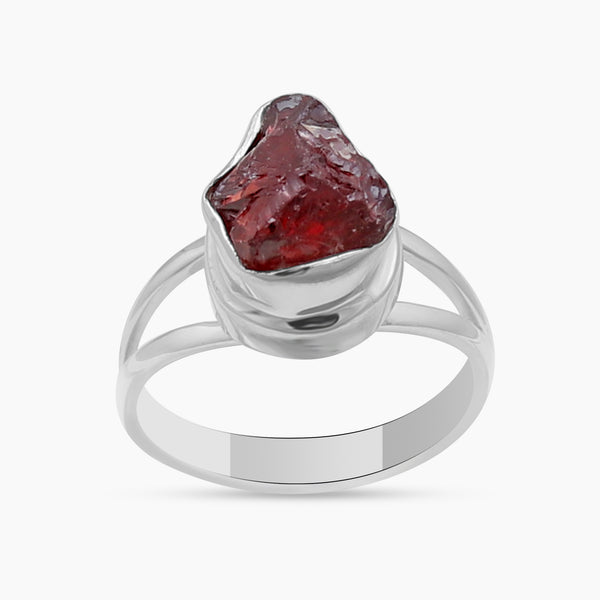 925 Sterling Silver Raw Garnet Rings