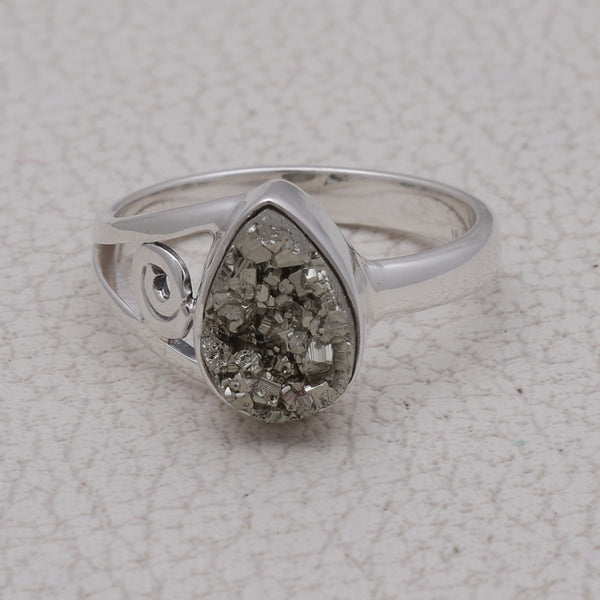 925 Silver Pyrite Druzy Rings