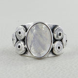 Natural Rainbow Moonstone Sterling Silver Ring
