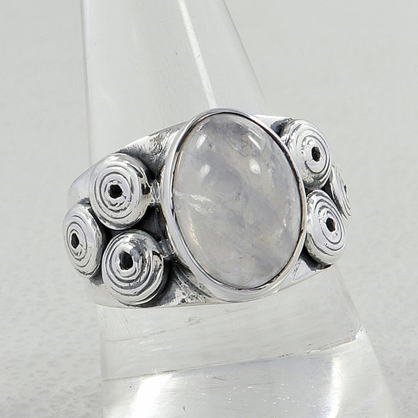Natural Rainbow Moonstone Sterling Silver Ring