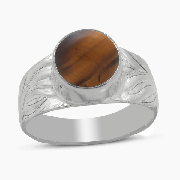 Natural Tiger Eye Silver Rings